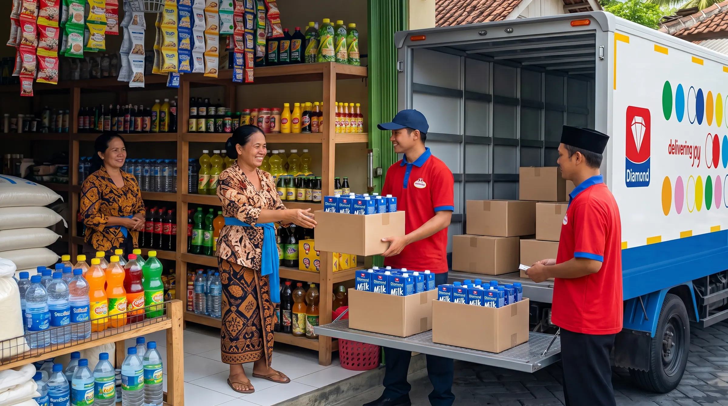 A confident Mitra Diamond reseller standing beside her stocked home freezer