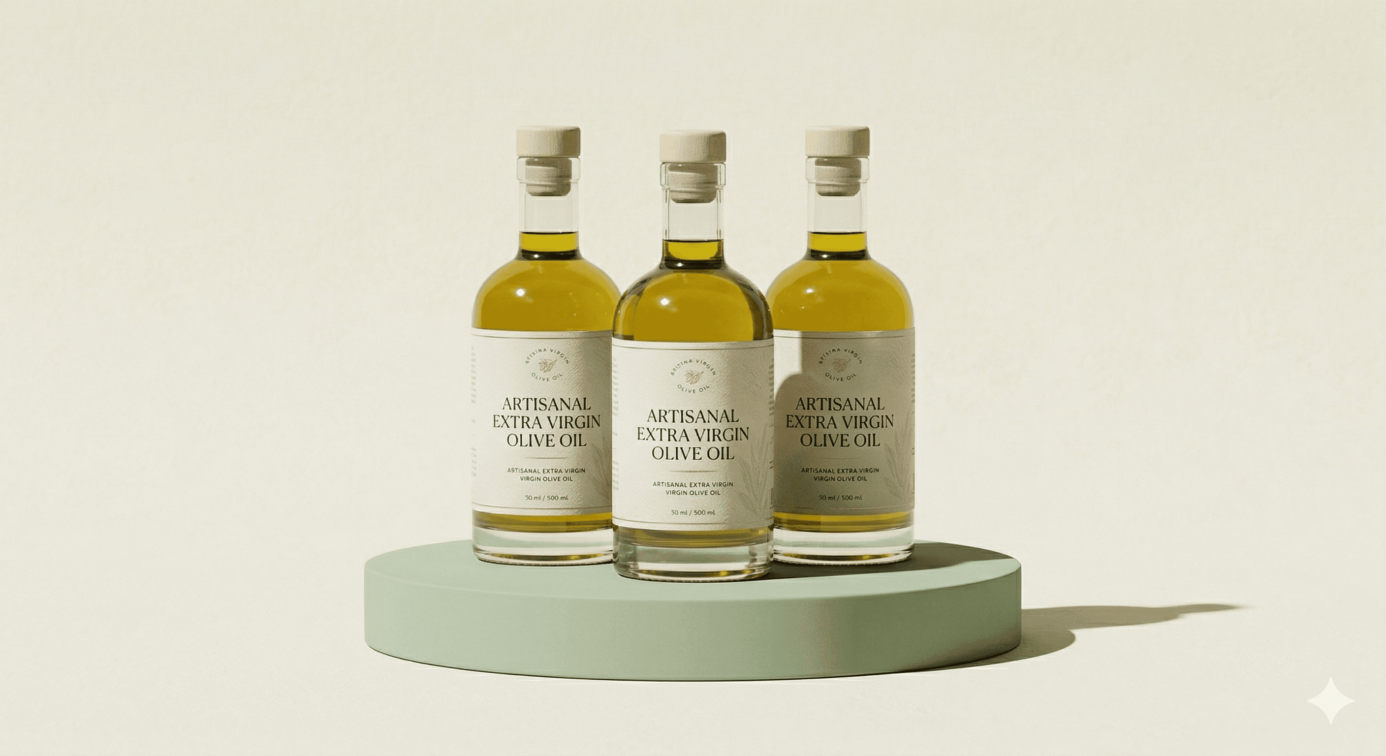 Artisanal extra virgin olive oil bottles