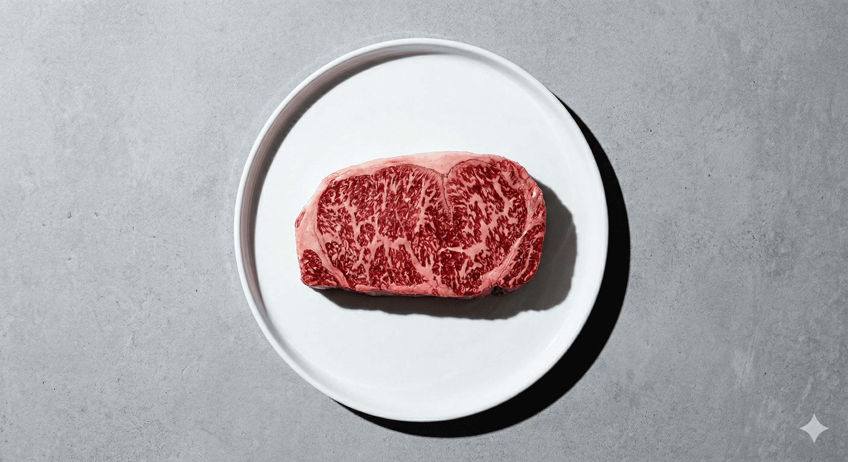 Premium wagyu steak on a white plate